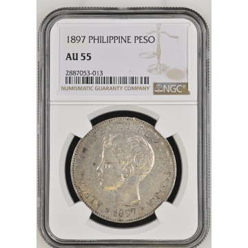 1897 PHILIPPINE PESO NGC AU55