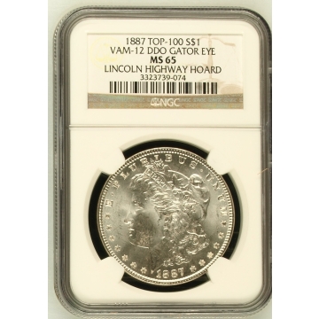 1887 TOP-100 Morgan Dollar VAM-12 DDO GATOR EYE S$1 NGC MS65