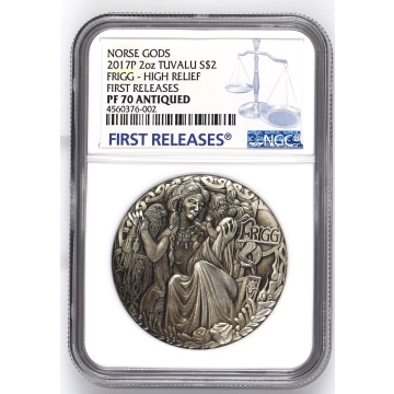 2017P 2oz TUVALU FRIGG - HIGH RELIEF FIRST RELEASES S$2 NGC PR70