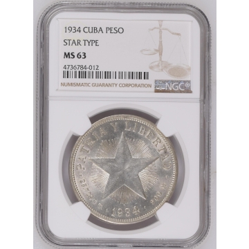 1934 CUBA STAR TYPE PESO NGC MS63