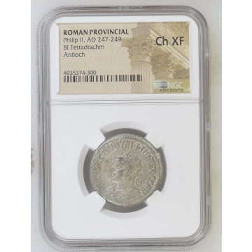 Philip II, AD 247-249 ROMAN PROVINCIAL BI Tetradrachm NGC XF45