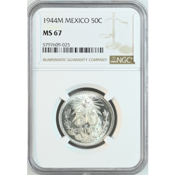 1944M MEXICO 50C NGC MS67