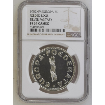 1952HM EUROPA REEDED EDGE SILVER FANTASY 5E NGC PR64CAM