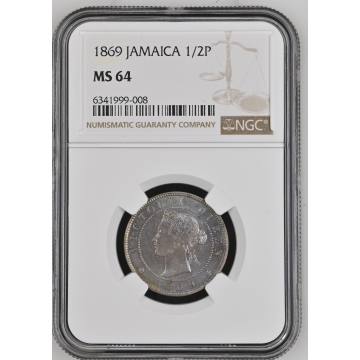 1869 JAMAICA 1/2P NGC MS64