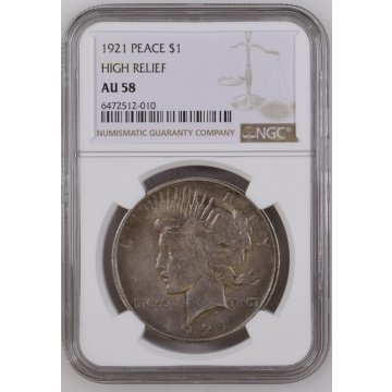 1921 Peace Dollar HIGH RELIEF S$1 NGC AU58