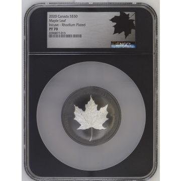 2020 Canada Maple Leaf Incuse - Rhodium Plated S$50 NGC PR70