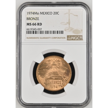 1974MO MEXICO BRONZE 20C NGC MS66RD