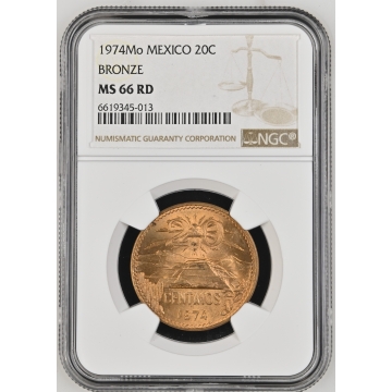 1974MO MEXICO BRONZE 20C NGC MS66RD