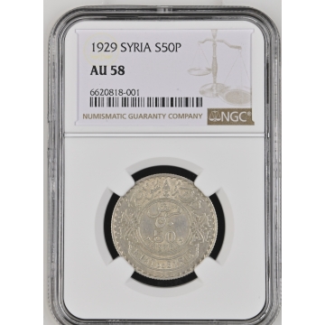 1929 SYRIA 50P NGC AU58