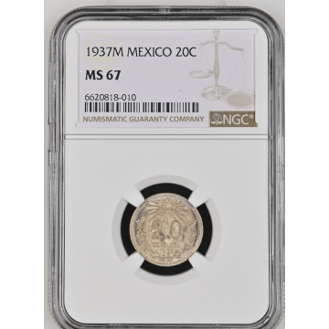 1937M MEXICO 20C NGC MS67