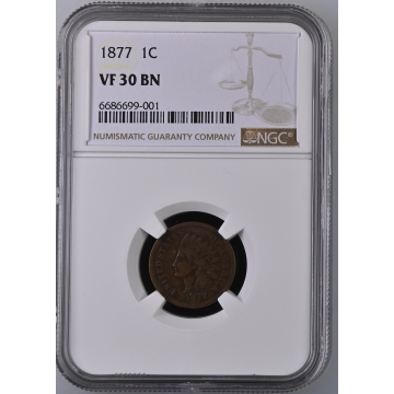 1877 Bronze Indian Cent 1C NGC VF30BN