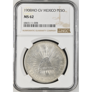 1908MO GV MEXICO PESO NGC MS62