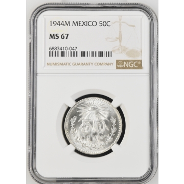 1944M MEXICO 50C NGC MS67