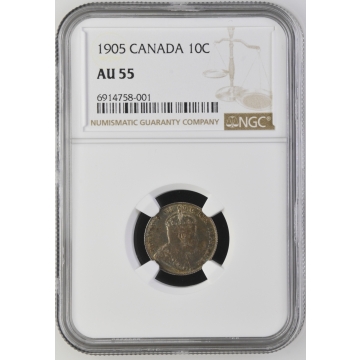 1905 CANADA 10C NGC AU55