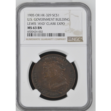 1905 OR HK-329 So-Called Dollar U.S. GOVERNMENT BUILDING SC$1 NGC MS63BN