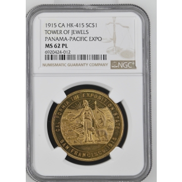 1915 CA HK-415 So-Called Dollar TOWER OF JEWELS SC$1 NGC MS62PL