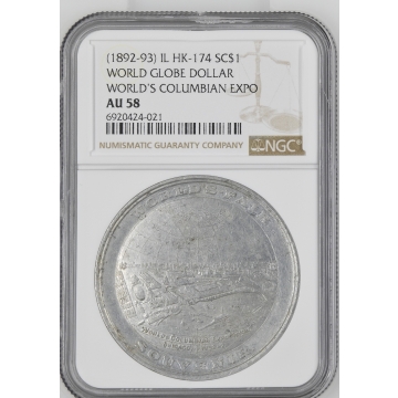 1892-3 IL HK-174 So-Called Dollar WORLD GLOBE DOLLAR SC$1 NGC AU58