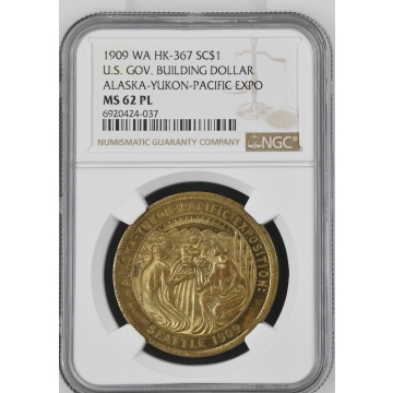 1909 WA HK-367 So-Called Dollar U.S. GOV. BUILDING DOLLAR SC$1 NGC MS62PL