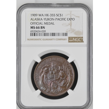 1909 WA HK-355 So-Called Dollar ALASKA-YUKON-PACIFIC EXPO SC$1 NGC MS66BN