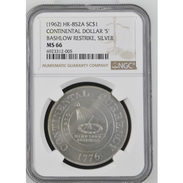 (1962) HK-852A So-Called Dollar Restrike $ Silver SC$1 NGC 66