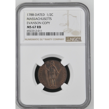 1788-DATED MASSACHUSETTS- EVANS COPY 1/2C NGC MS67RB