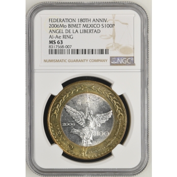 2006Mo BIMET MEXICO ANGEL DE LA LIBERTAD Al-Ae RING S100P NGC MS63