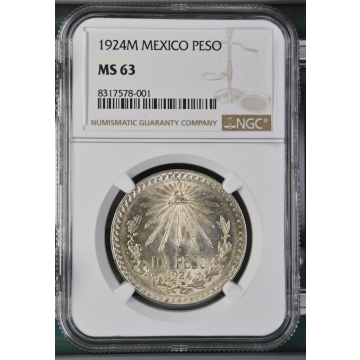 1924M MEXICO PESO NGC MS63