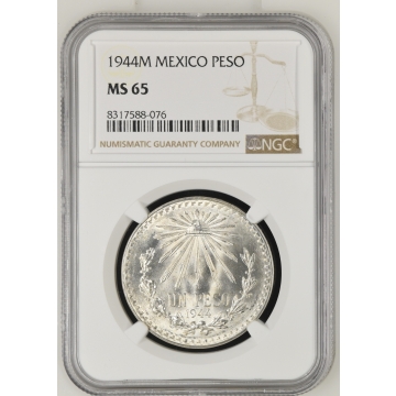 1944M MEXICO PESO NGC MS65