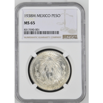 1938M MEXICO PESO NGC MS65