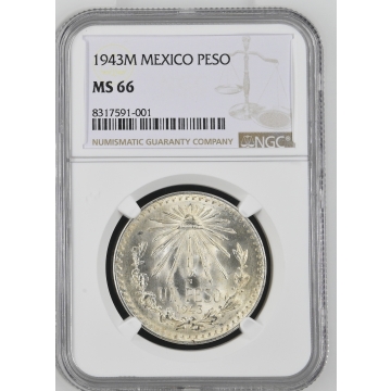 1943M MEXICO PESO NGC MS66