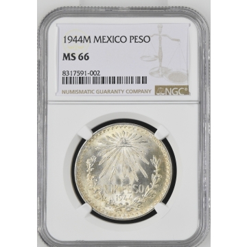 1944M MEXICO PESO NGC MS66