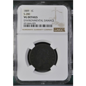 1809 Classic Head Cent S-280 1C NGC VG Details BN