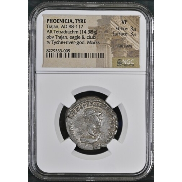 Trajan, AD 98-117 PHOENICIA, TYRE AR Tetradrachm NGC VF20