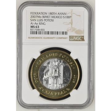 2007Mo BIMET MEXICO SAN LUIS POTOSI Al-Ae RING S100P NGC MS63