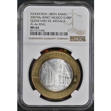 2007Mo BIMET MEXICO QUERETARO DE ARTEAGA Al-Ae RING S100P NGC MS64