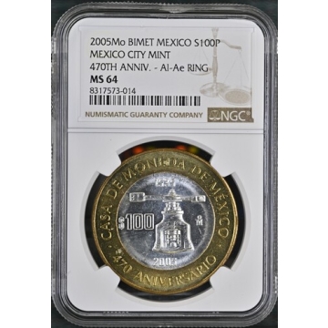 2005Mo MEXICO MEXICO CITY MINT 470TH ANNIV. - Al-Ae RING S100P NGC MS64