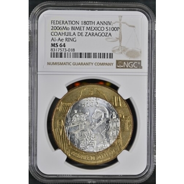 2006Mo BIMET MEXICO COAHUILA DE ZARAGOZA Al-Ae RING S100P NGC MS64