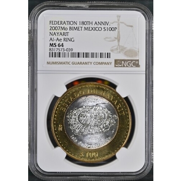 2007Mo BIMET MEXICO NAYARIT Al-Ae RING S100P NGC MS64