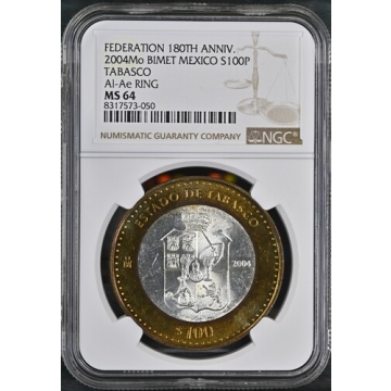 2004MO MEXICO TABASCO 100P NGC MS64