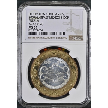 2007Mo BIMET MEXICO PUEBLA Al-Ae RING S100P NGC MS64