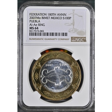 2007Mo BIMET MEXICO PUEBLA Al-Ae RING S100P NGC MS64