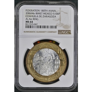 2006Mo BIMET MEXICO COAHUILA DE ZARAGOZA Al-Ae RING S100P NGC MS64