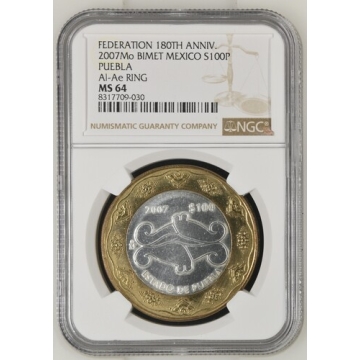 2007Mo BIMET MEXICO PUEBLA Al-Ae RING S100P NGC MS64