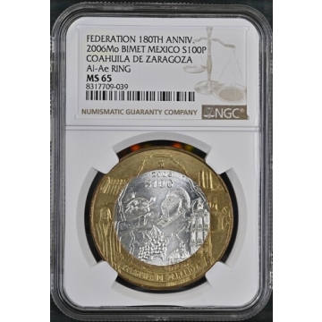 2006Mo BIMET MEXICO COAHUILA DE ZARAGOZA Al-Ae RING S100P NGC MS65