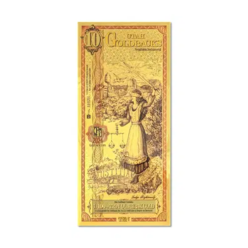 Utah 10 Goldback 1/100oz Aurum Gold Note